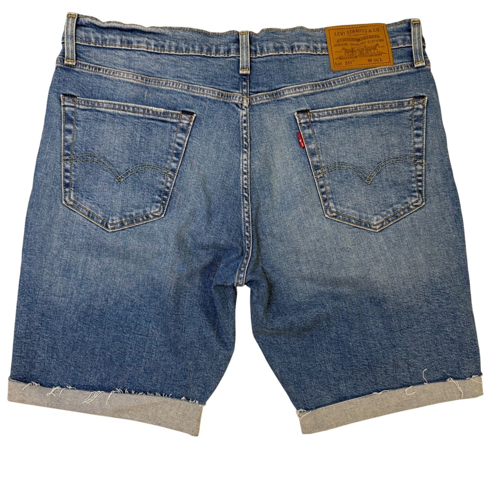 Levi's 511 Premium‎ Denim Shorts Cuffed Hem Slim Fit Blue Jean Red Tab Mens 36x9